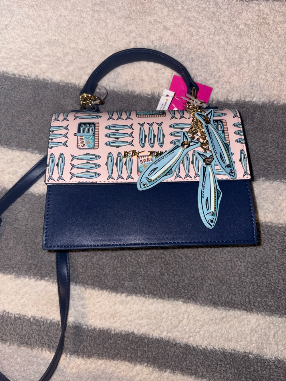 Betsy Johnson Pink & Navy Sardine Motif Crossbody